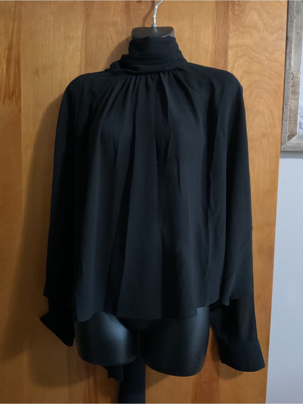 H&M Black High-Neck Pleated Blouse